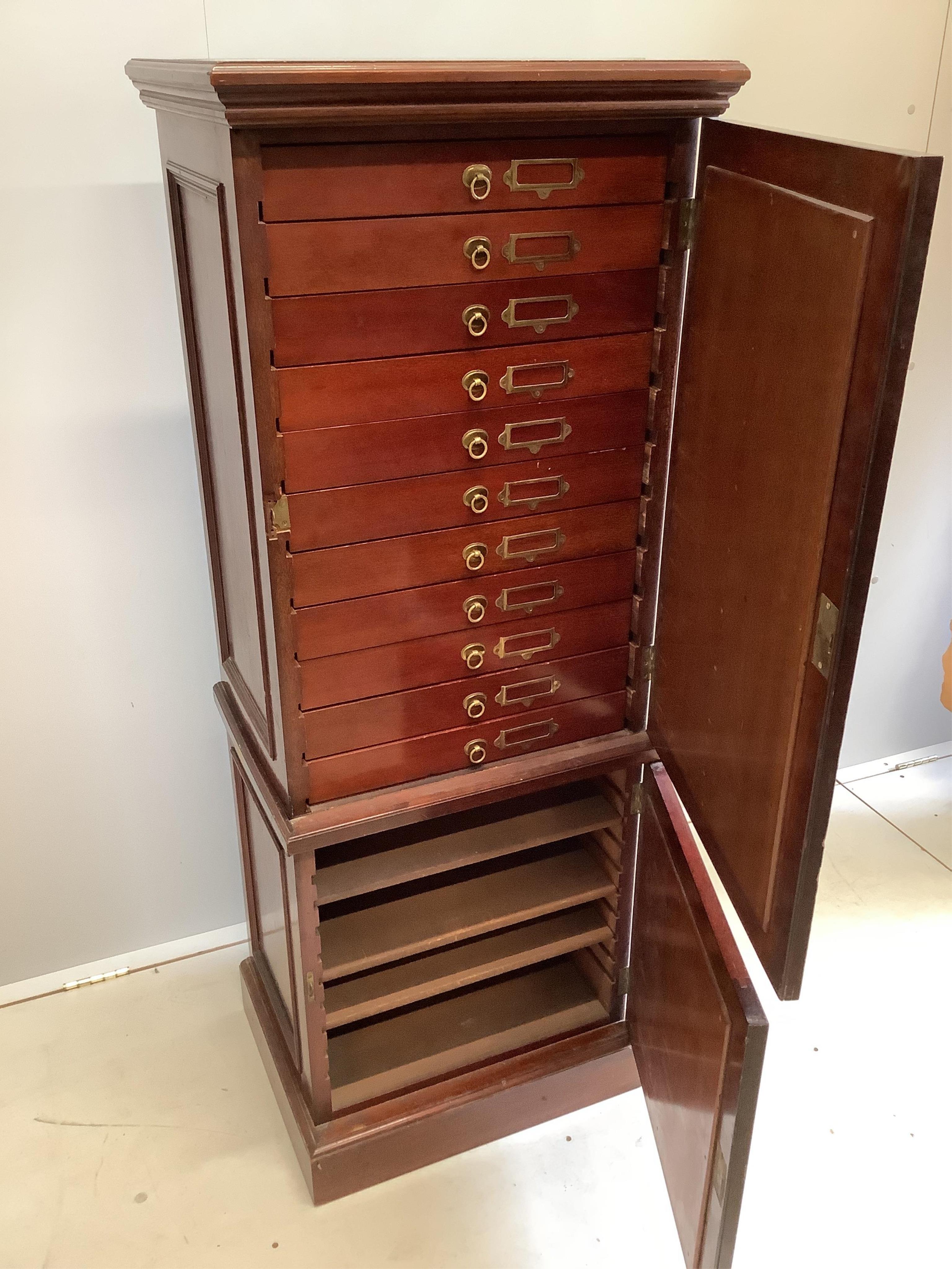 A Victorian style mahogany filing cabinet with dummy drawer front, width 53cm, depth 44cm, height 140cm. Condition - good